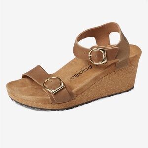 Birkenstock Papillio Brown Wedge Sandals with Gold Buckles